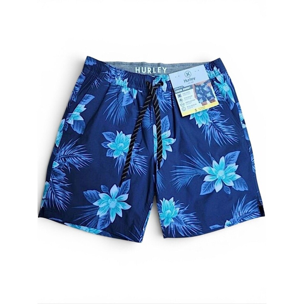 Hurley Men's Navy Hawaiian Swim Trunks Lined Shorts Size Small Tropical Summer